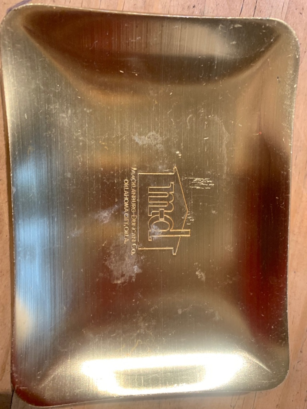Vintage Macklanburg-Duncan M-D Brass Advertising Tray Oklahoma City 3.2 Oz